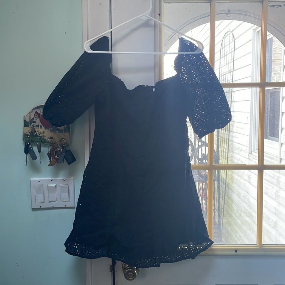 Puffy Shoulder Black Mini Dress